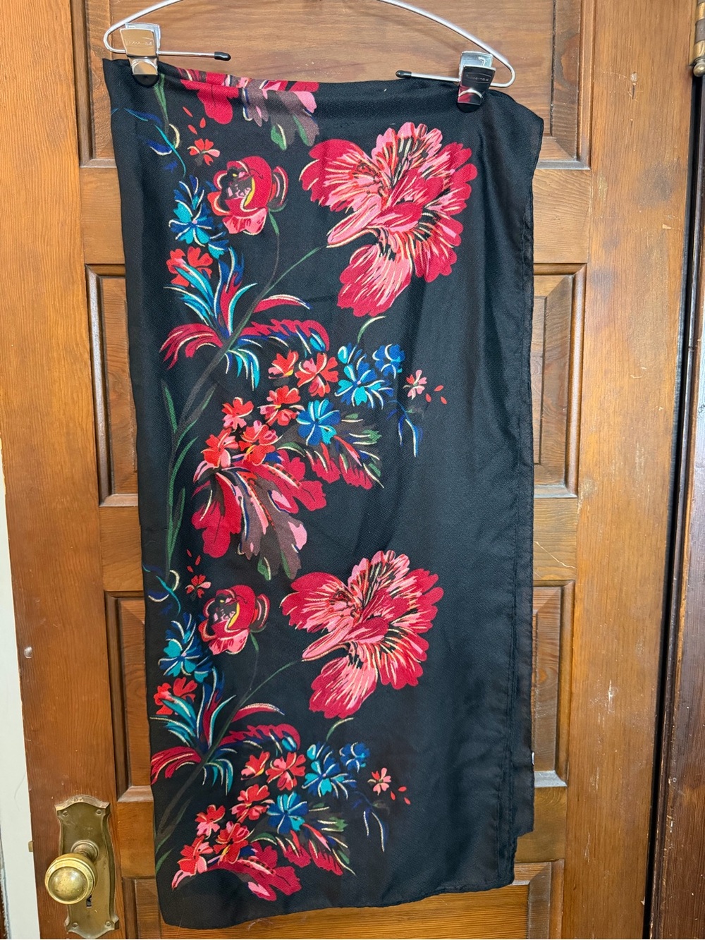 Women's Black Floral Turquoise Red Pink Shawl / Wrap